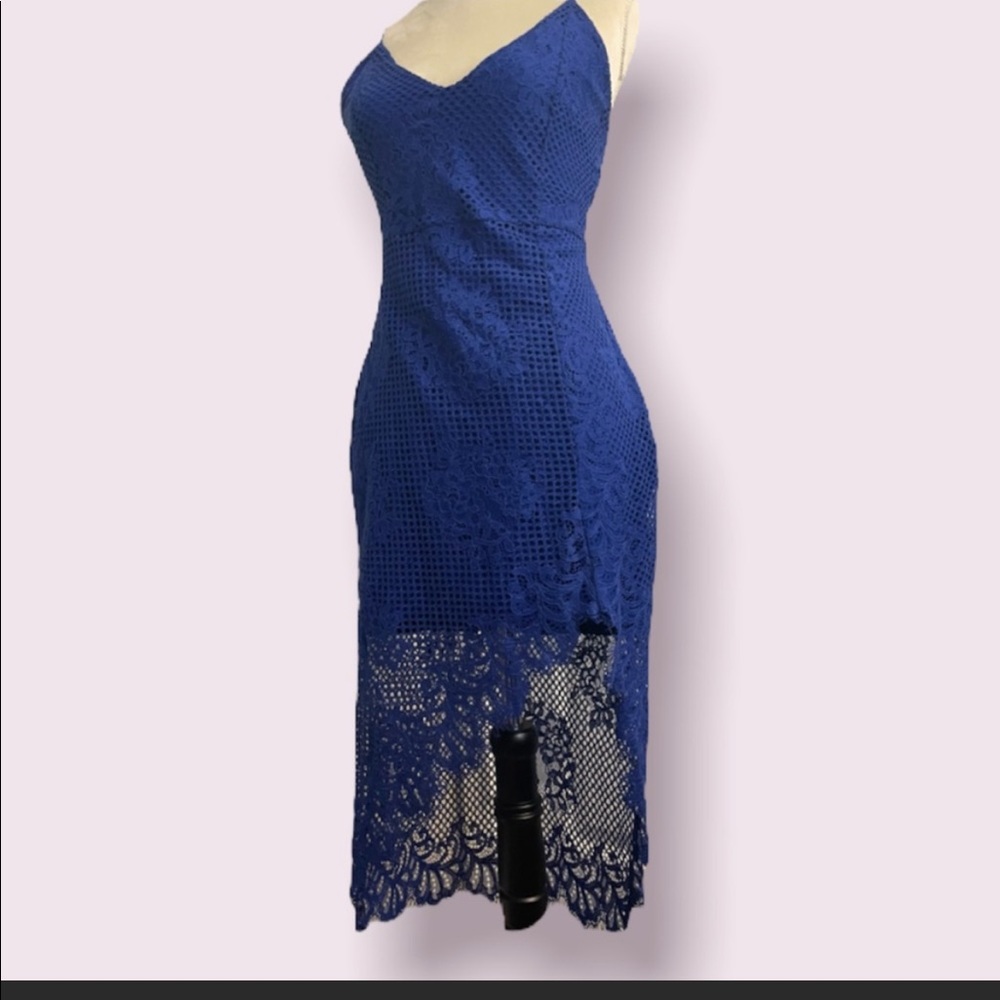 Blue Lace High Low Midi Dress -M